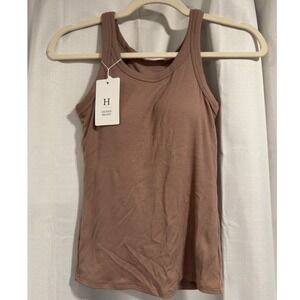 Hidden Brand Womens Ribbed Padded Built-in Bra Tank Top Mauve Brown Small NWT